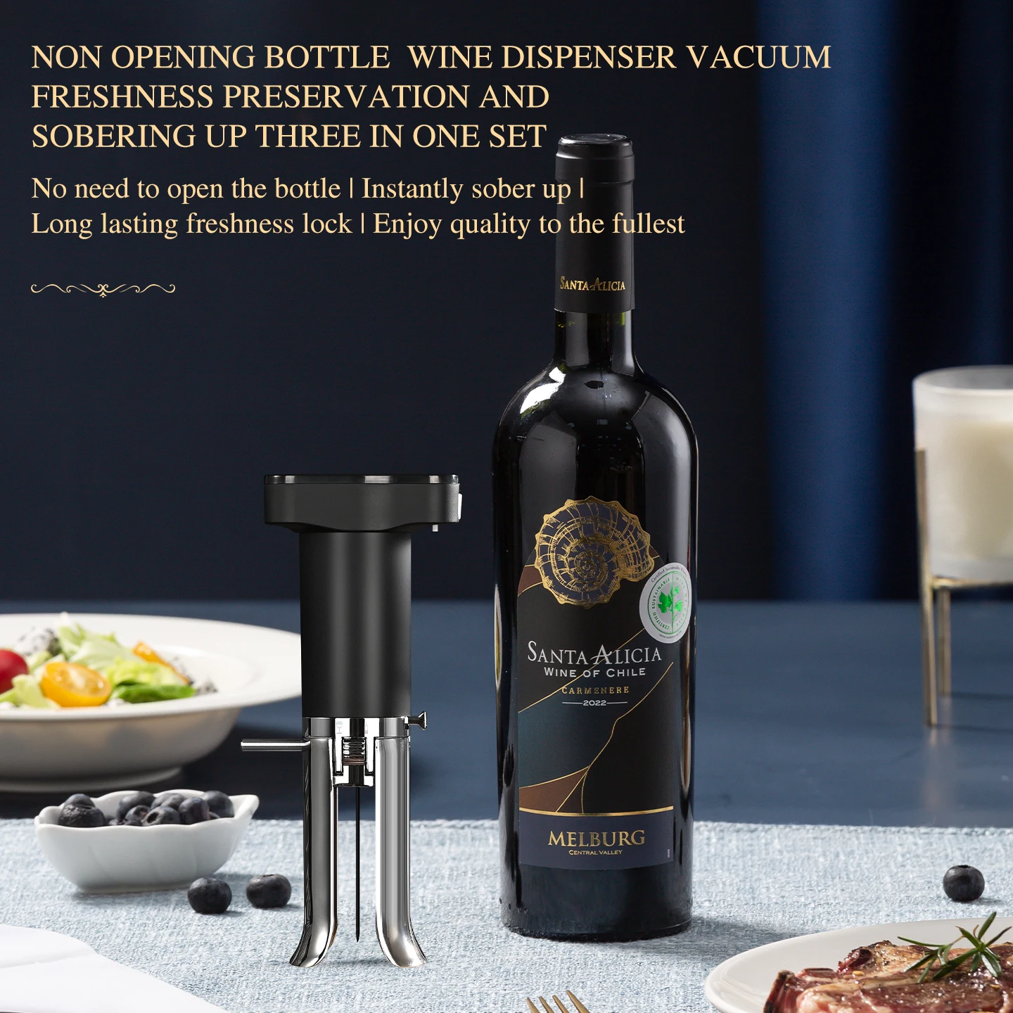 

Электрический аэратор для вина Экстрактор для вина 3-в-1 Встроенный наливник и графин Система сохранения вина Вакуумное уплотнение Сохраняет свежесть вина