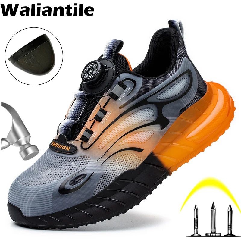 

Waliantile Indestructible Safety Shoes For Men Industrial Puncture Proof Working Boots Anti-smashing Steel Toe Work Sneakers Man