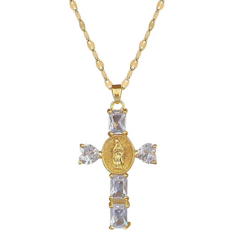 Classic Personalized Love Virgin Mary Micropaved White Jewelry Necklace Gorgeous Stainless Steel Clavicle Chain