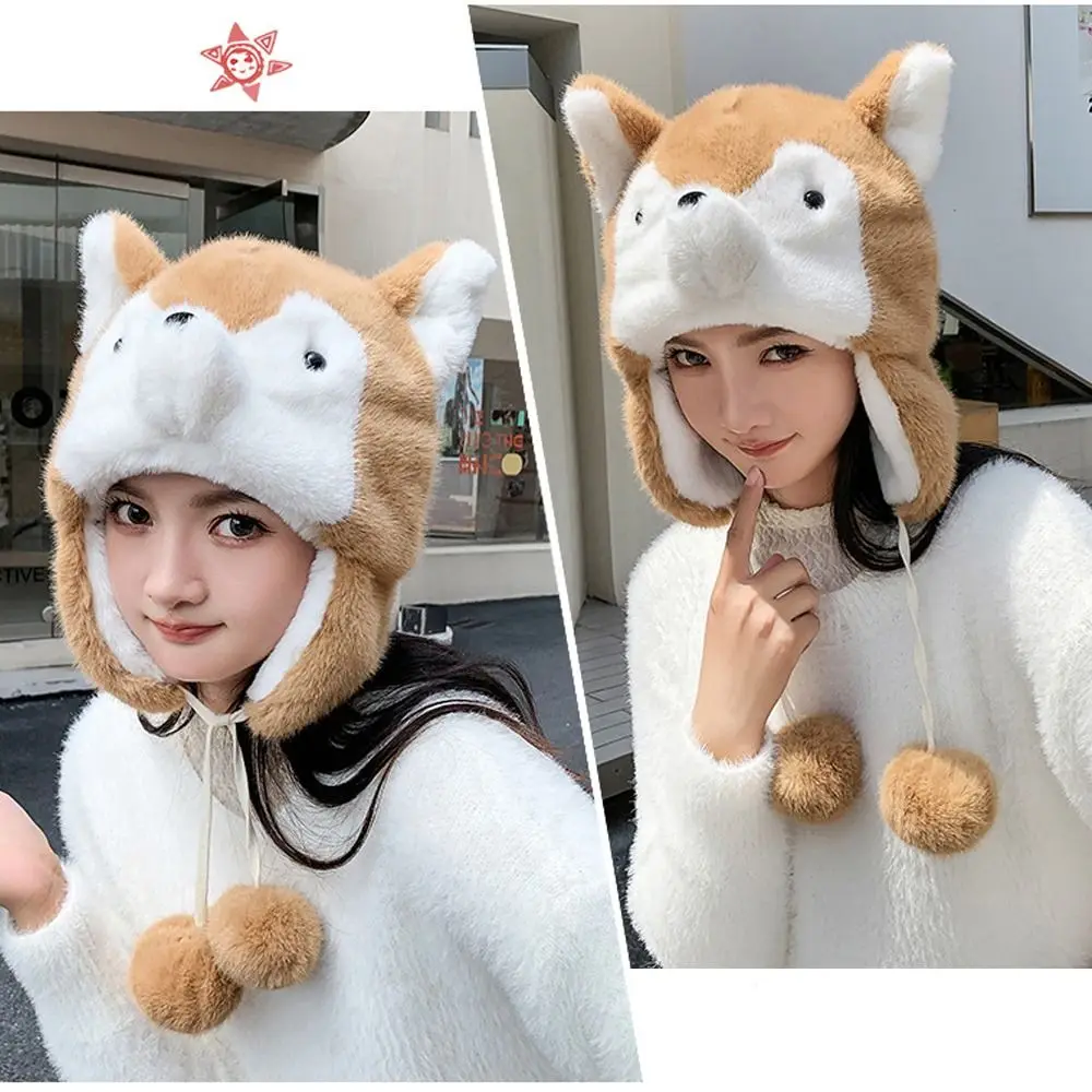 

New Cartoon Husky Plush Hat Keep Warm Winter Pullover Hats Gift Thickned Ear Protection Cap