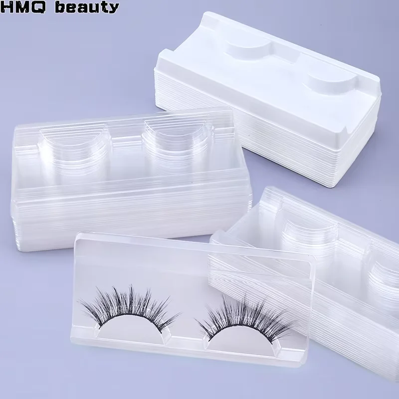 10/40 sztuk plastikowe tace na rzęsy białe przezroczyste 25mm uchwyt na rzęsy z norek puste prostokątne tace na pakiet rzęs przybory do makijażu