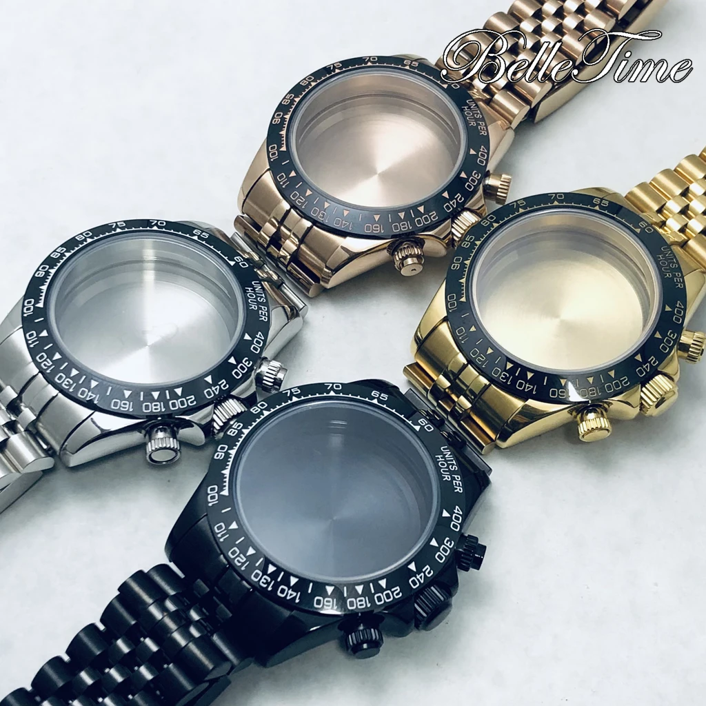 

40 мм VK63 серебристый/черный/золотой/розовое золото корпус для часов сапфировое стекло керамика/стальной безель подходит для VK63A кварцевый механизм аксессуары для часов