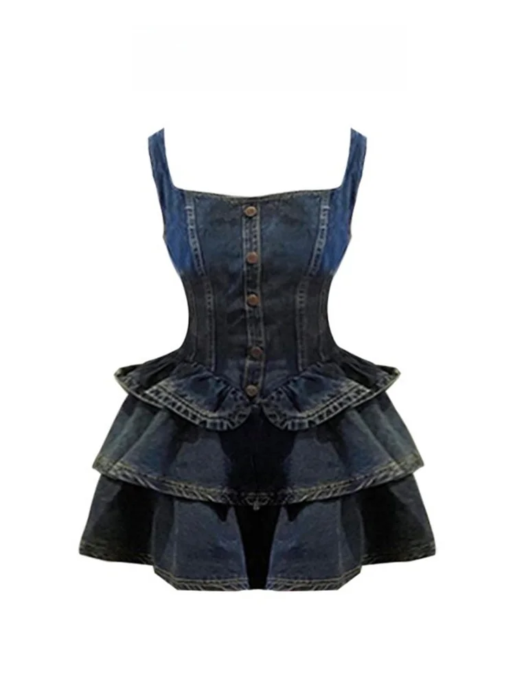 Zomer ort Cake Rok Dr Dames Denim Puffy Sve Afslanken Taille Cinched Hot Girl Dr A-lijn Silhouet 8-24 jaar oud