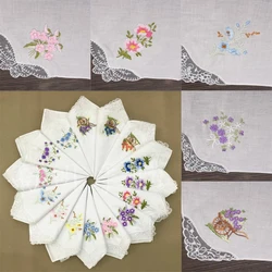 6pcs Vintage Cotton Embroidered Flower Lace Floral Hankies Handkerchief Women's