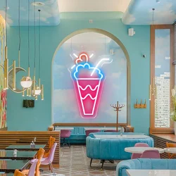 LED Neon Sign Ice Cream Milkshake Neon Lights Sign Wall Decoration for Store Room Party Decor Kids Birthday Gift Neon Lamps