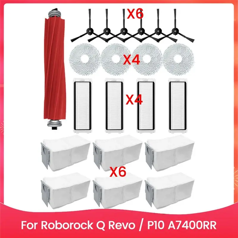 

Набор из 21 предмета: щетки для пылесоса, мешки для сбора пыли, фильтры и салфетки для мытья полов для Roborock Q Revo P10 A7400RR, сменные запчасти для пылесоса