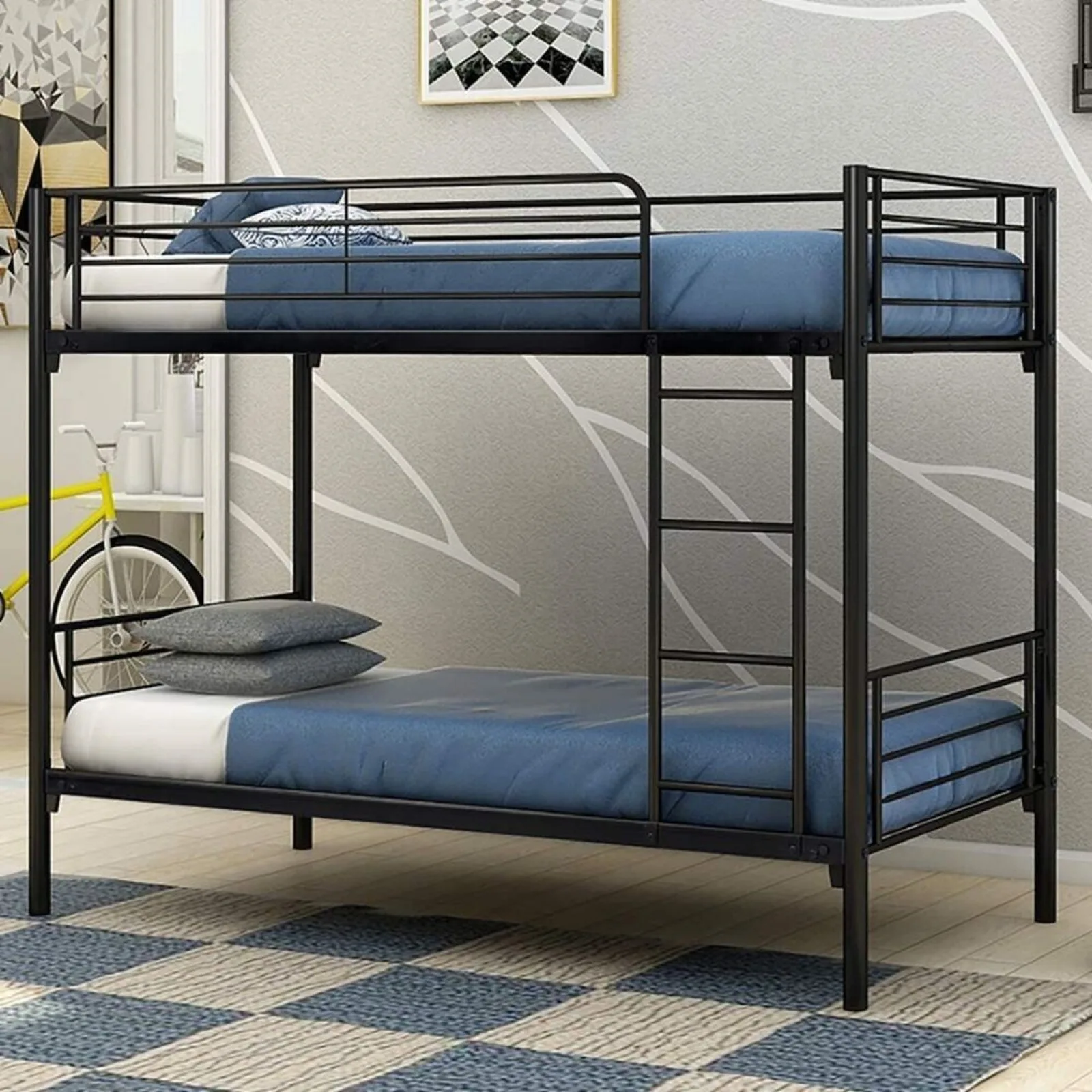 78-inch modern metal twin-bed bedstead with ladder children's bedroom-