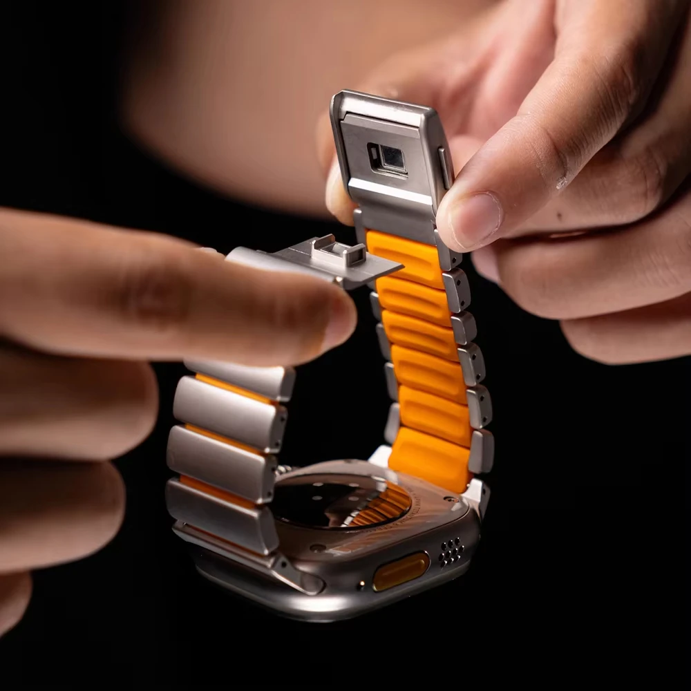 

Металлический ремешок для Apple Watch, ремешок 40 мм, 44 мм, 45 мм, 46 мм, титан + резина, браслет correa, браслет iWatch series 9 7 8 se 10 11 ultra 2 3 49 мм