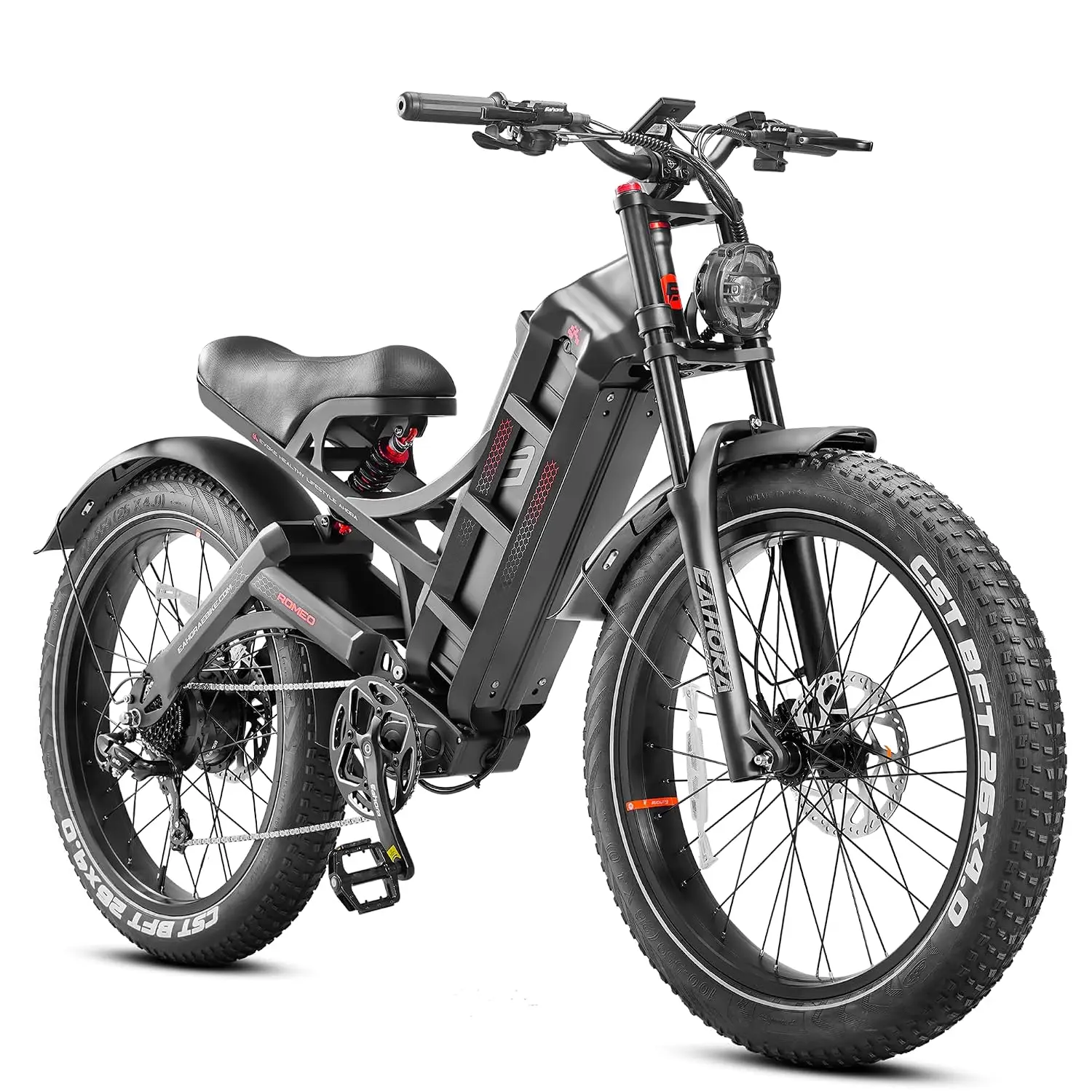 6000W Dual Motor Ebike 60V 80AH 300+ Miles 52Mph 26x4 Fat Tire Full Suspension Hydraulic Disc Brake Mountain Bike, Customized