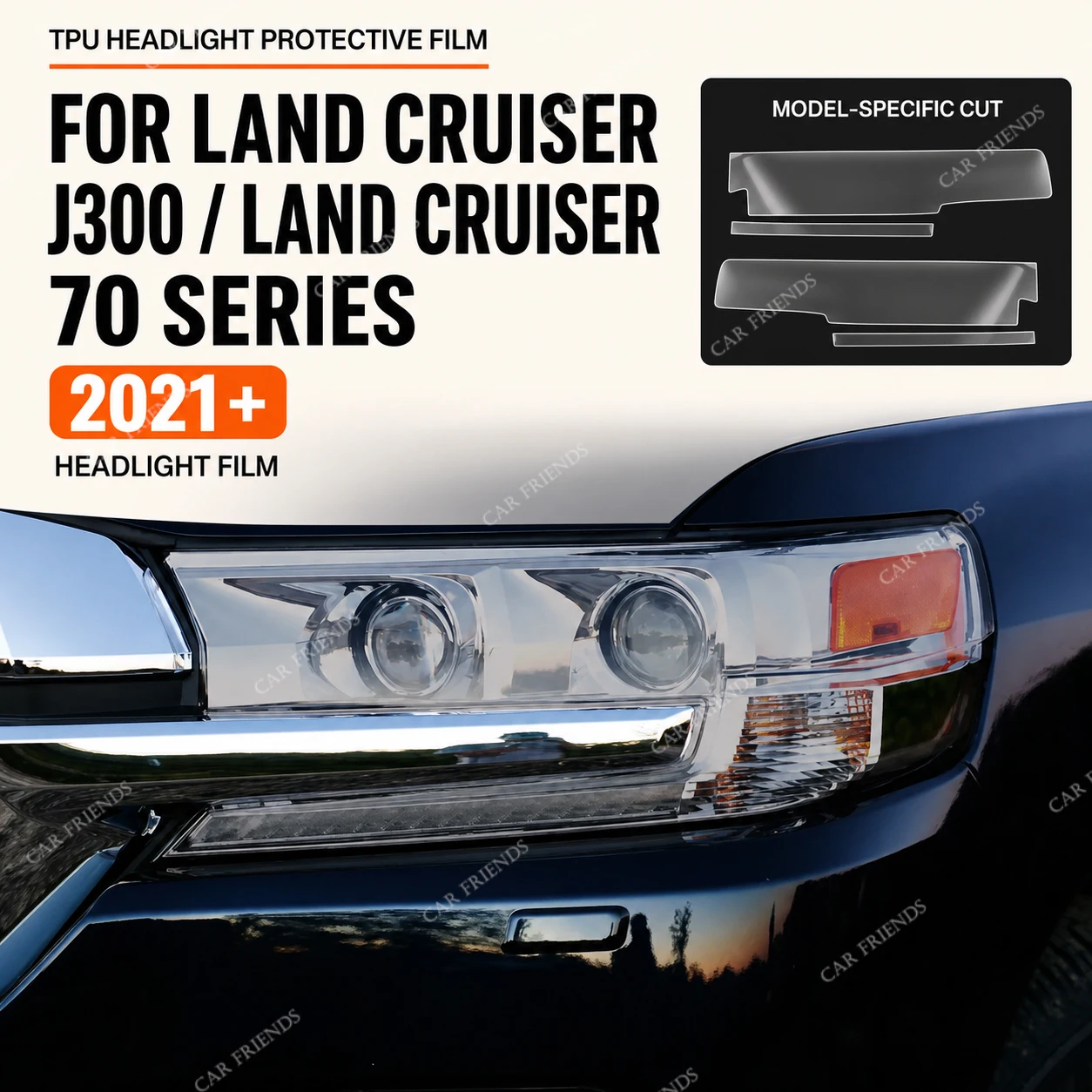 2x Custom Fit TPU Headlight Protective Film for Land Cruiser J300 J200 70 Series Smoked