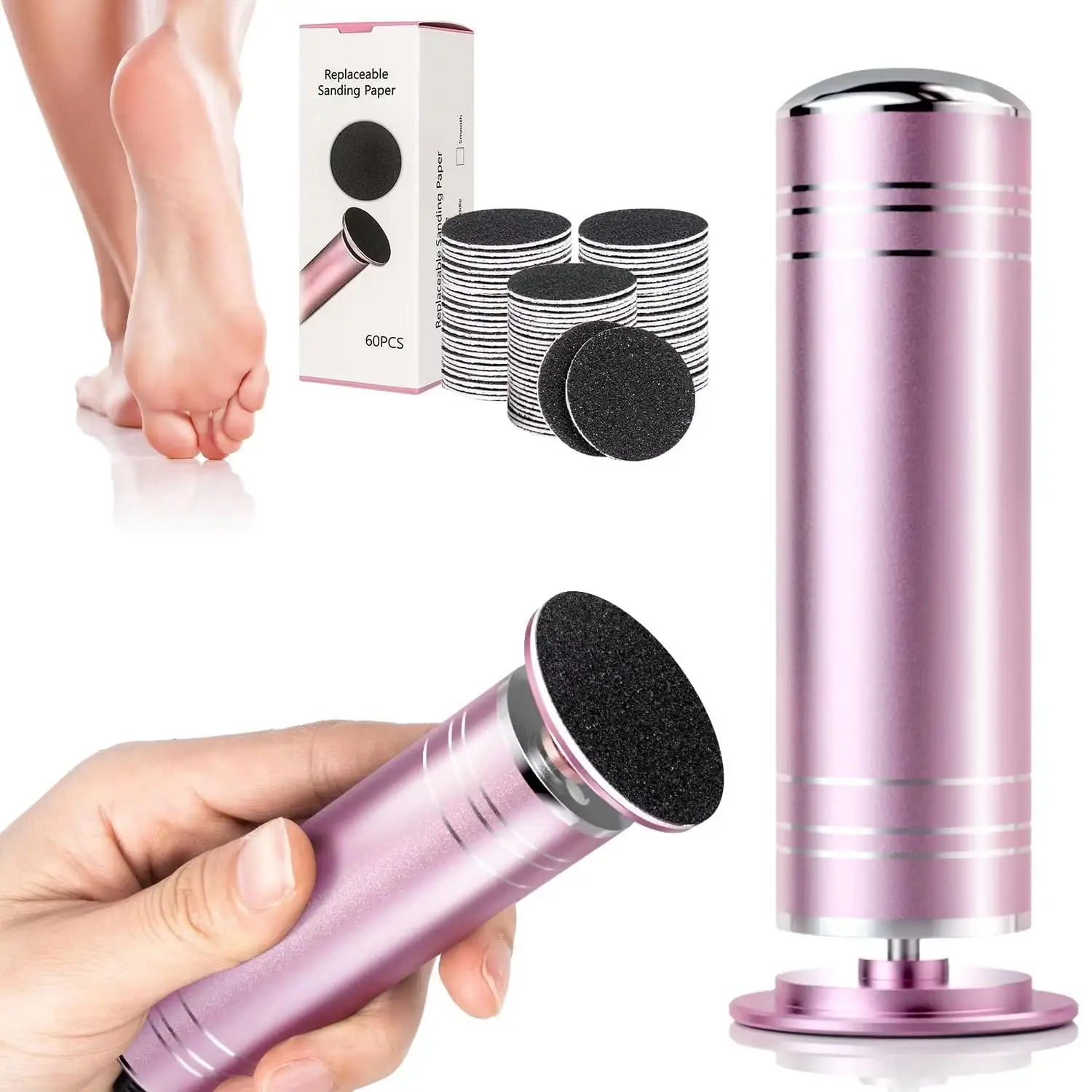 Professional Electric Foot File Hard Skin Remover Adjustable Speed Pedicure Tool with 60 Replacement Sanding Pads