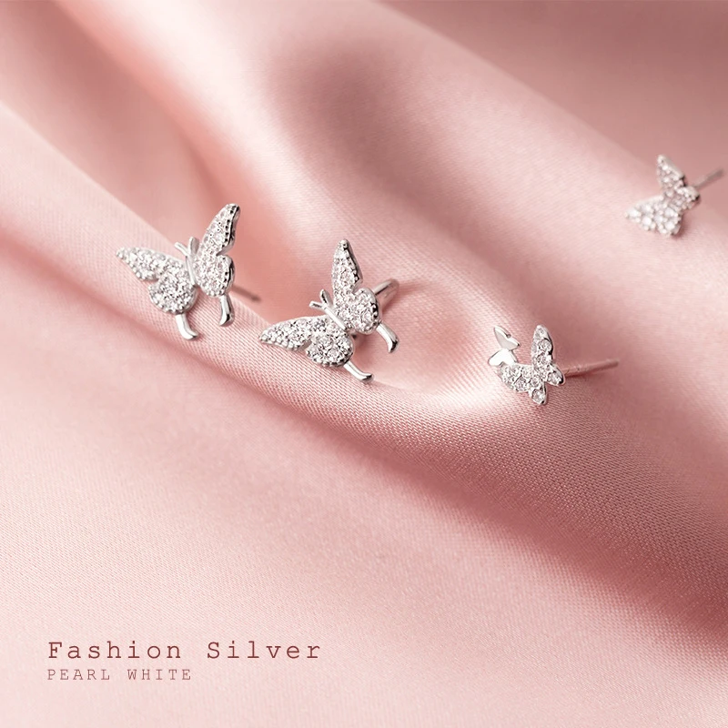 Modian Pure 925 Sterling Silver Clear CZ Sweet Cute Flying Butterfly Stud Earrings for Women Fashion Insect Ear Pin Fine Jewelry