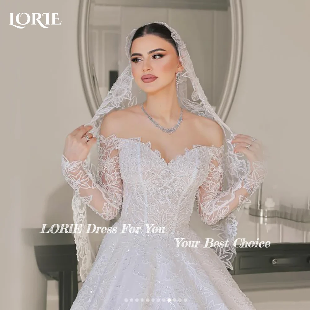LORIE Puffärmel Glitzernde Brautkleider Pailletten Applikationen Spitze schulterfrei Glänzende Vestidos de Novia Schatz Boho Brautkleid