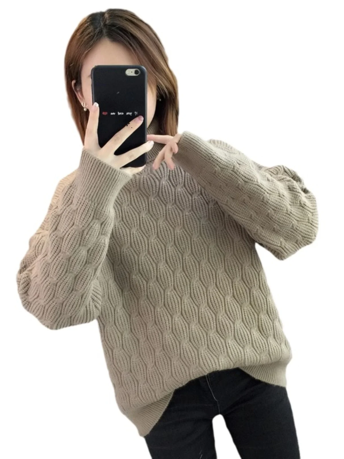 Thiened Hohe Kragen Gestrickte Pullover Frauen Lose ort Sle Herbst Winter Neue Faion Koreanische Sle Lange Sve Top