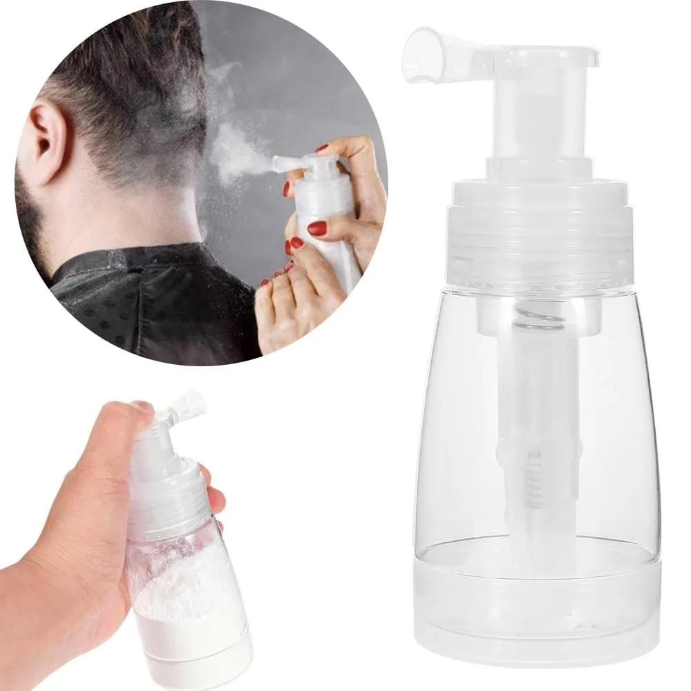 Protable Powder Spray Bottle 140ml Transparent Plastic Atomizer Bottle Empty Refilled Talcum Powder Bottle Hairdressing Tools