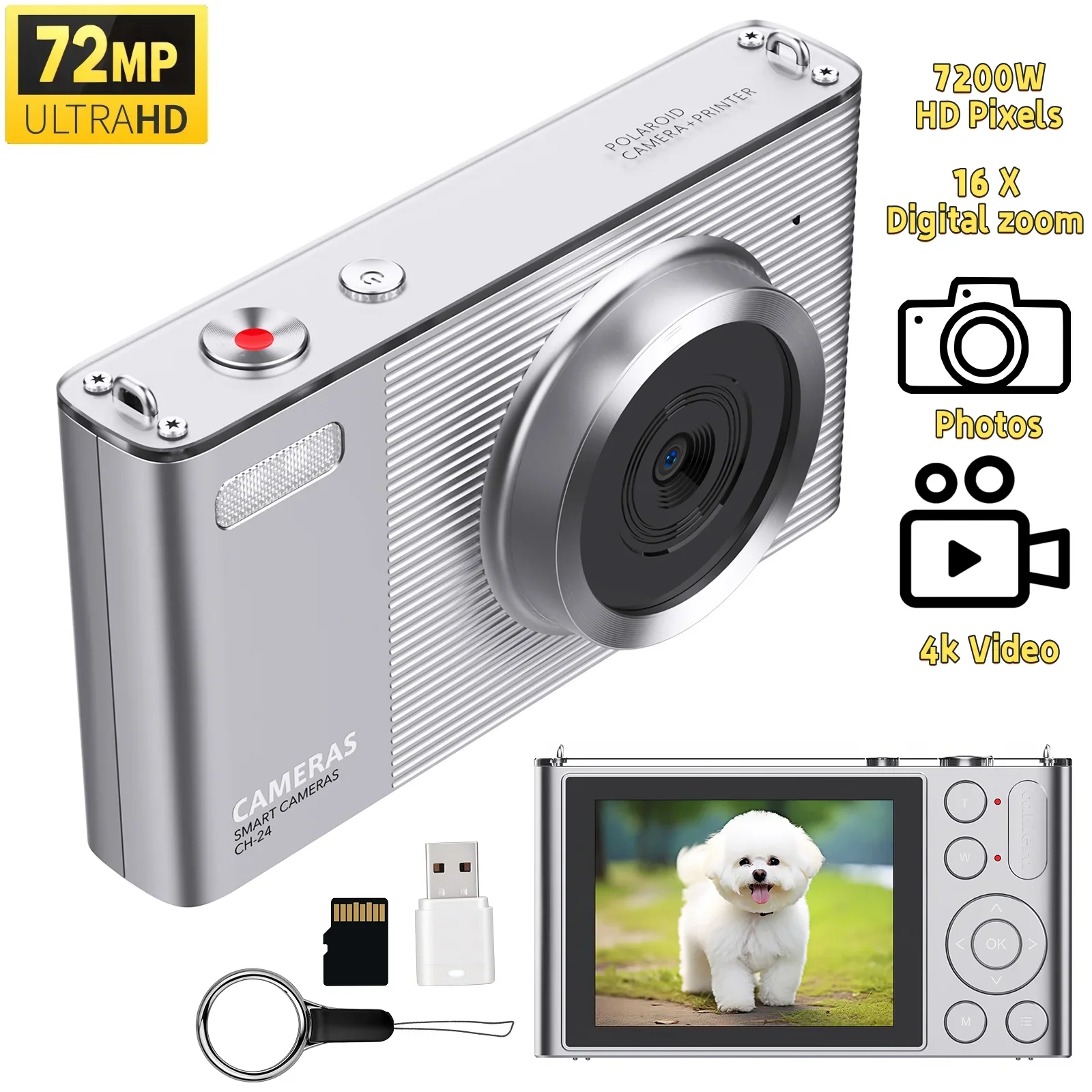 

4K Digital Camera CCD 48MP Portable 16X Digital Zoom Photography Camcorder Student Selfie Camera Video Recorder