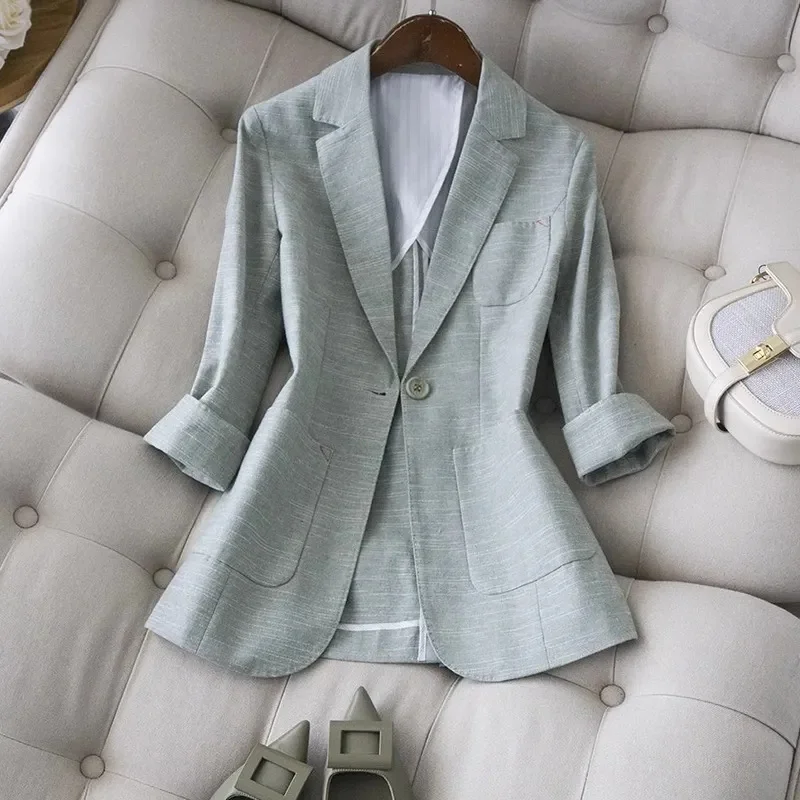 2024 femminile coreano Matcha verde fresco giacca stile autunno dimagrante manica 3/4 Top Coat donna Versatile e Trendy Blazer