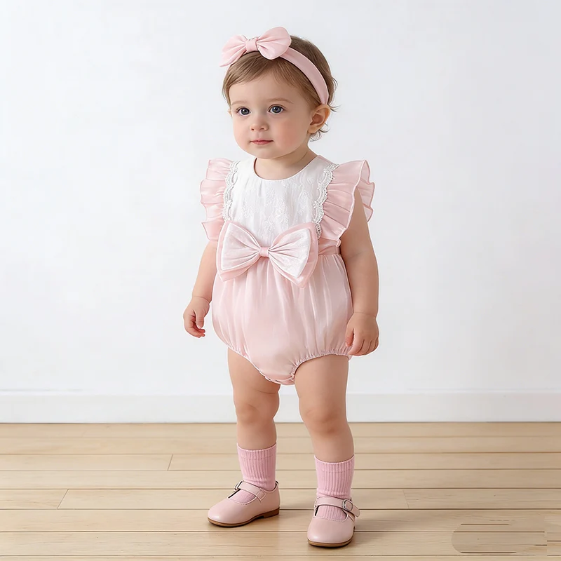 

Новинка 2023 года, летняя детская одежда для детей от 0 до 24 месяцев, комбинезон для новорожденных девочек + повязка для волос, хлопковый костюм без рукавов для скалолазания в корейском стиле