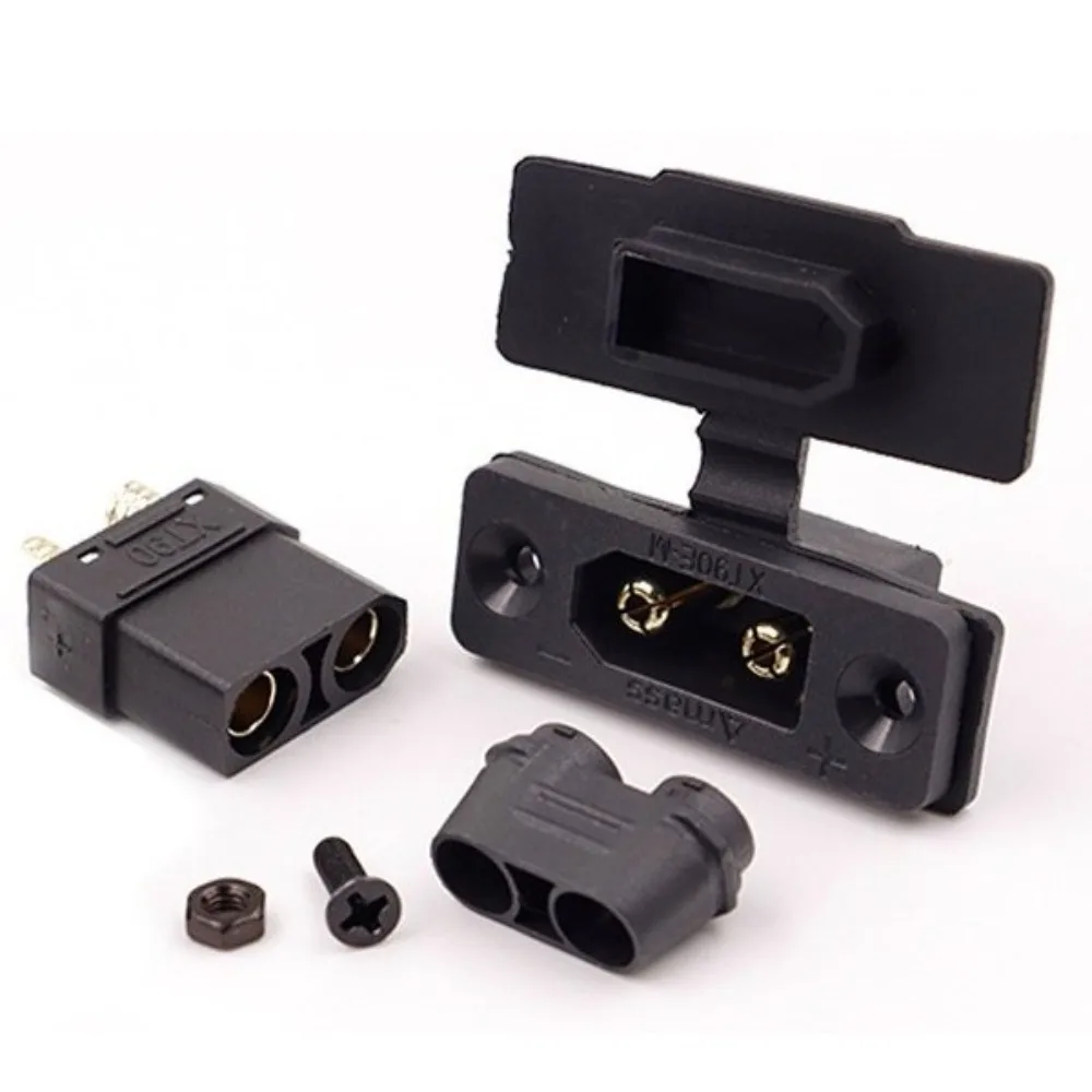 Amass XT90E Battery Connector Kits Gold-plated Mountable Connector XT90E Male Plug Black Socket with Protective Cover