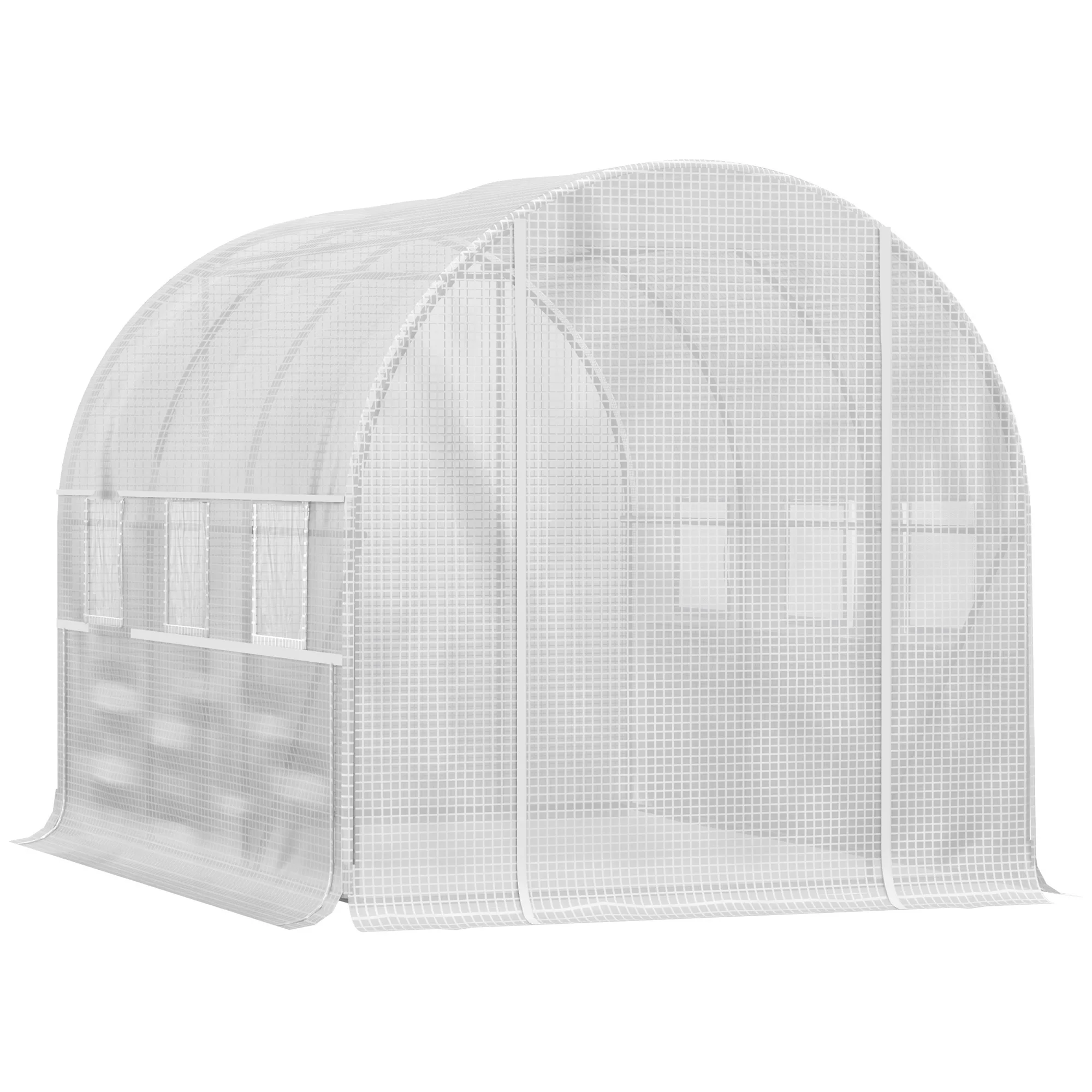 Serre de jardin tunnel serre tunnel 6 m² avec 6 fenêtres porte enroulable toile PE structure en acier galvanisé blanc