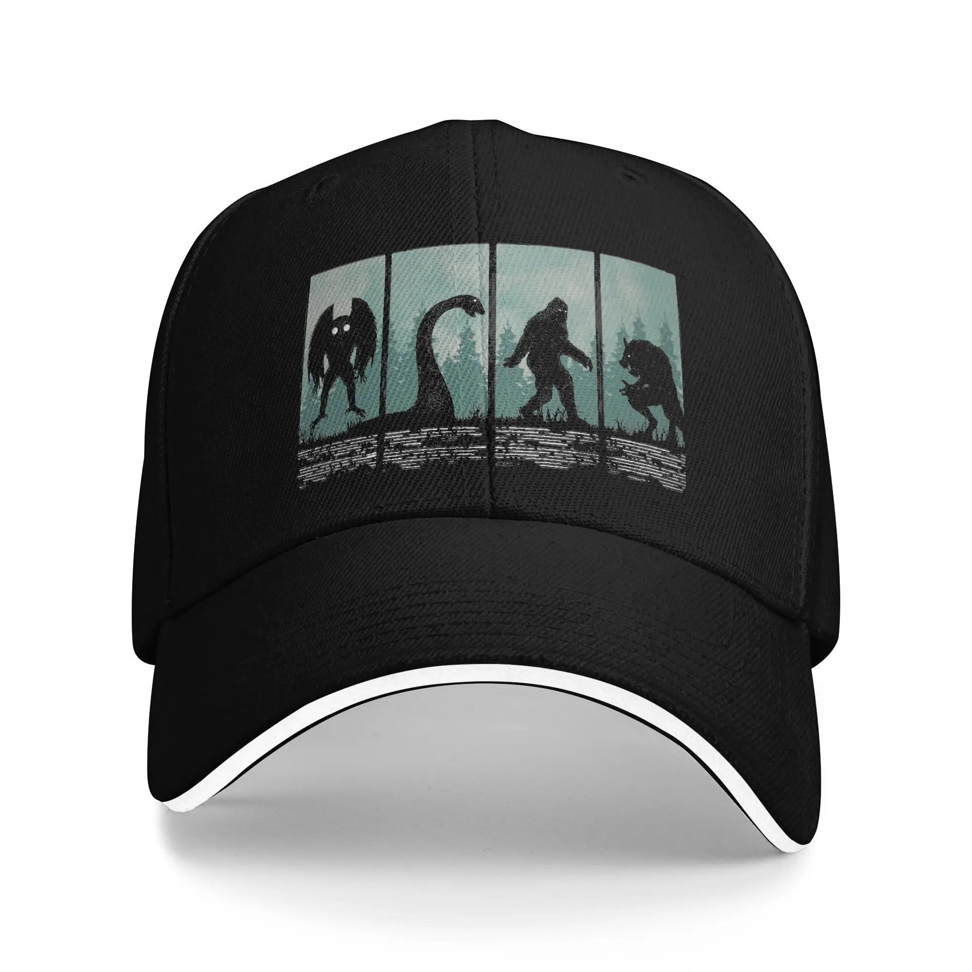 Cryptid Creatures Bigfoot Mothman Alien Loch Ness Monster Trucker Hat For Men Women Sun-Proof Baseball Caps