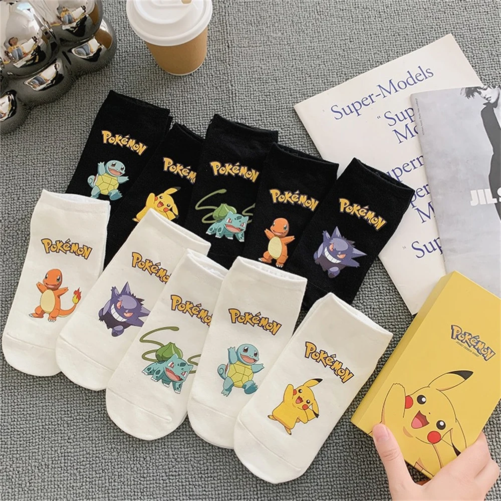 5PCS/Anime Pokemon Socks Box-packed Pikachu Psyduck Cartoon Figures Cotton Sock Socks Unisex Invisible Socks Cosplay Short Socks