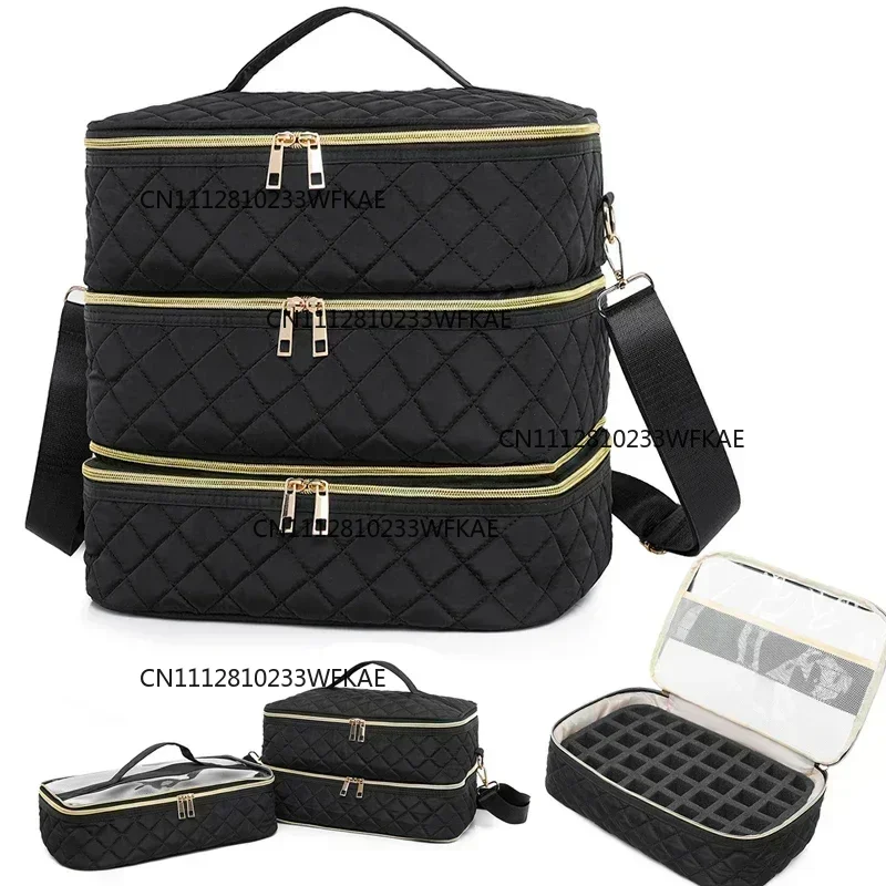 Nail Polish Storage Bag Portable Cosmetic Large Shoulder Bag Organizer for Travel Nail Salon 3 Layer Essential Oil Bag