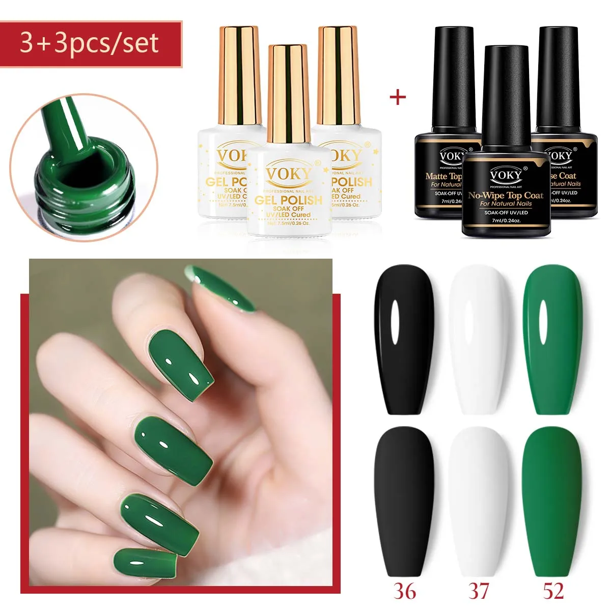 VOKY-Juego de 6 esmaltes de uñas en gel para mujer, Kit de colores, capa superior mate, capa superior y capa Base, 7ML, adecuado como regalo