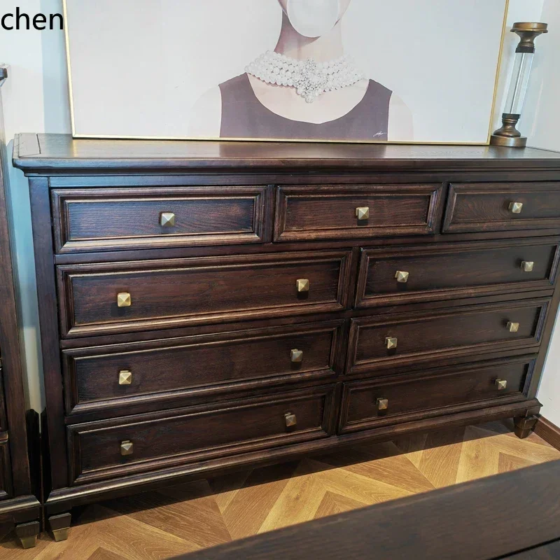 retro solid wood chest of drawers, storage lockers against the wall, ash wood, living room, entrance cabinet