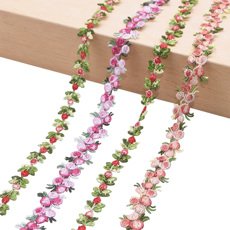 2Yard Colorful Cherry Lace Fabirc Ribbon Embroidered Flower Lace Trim DIY Clothes Accessories Handmade Sewing Craft Wedding Deco