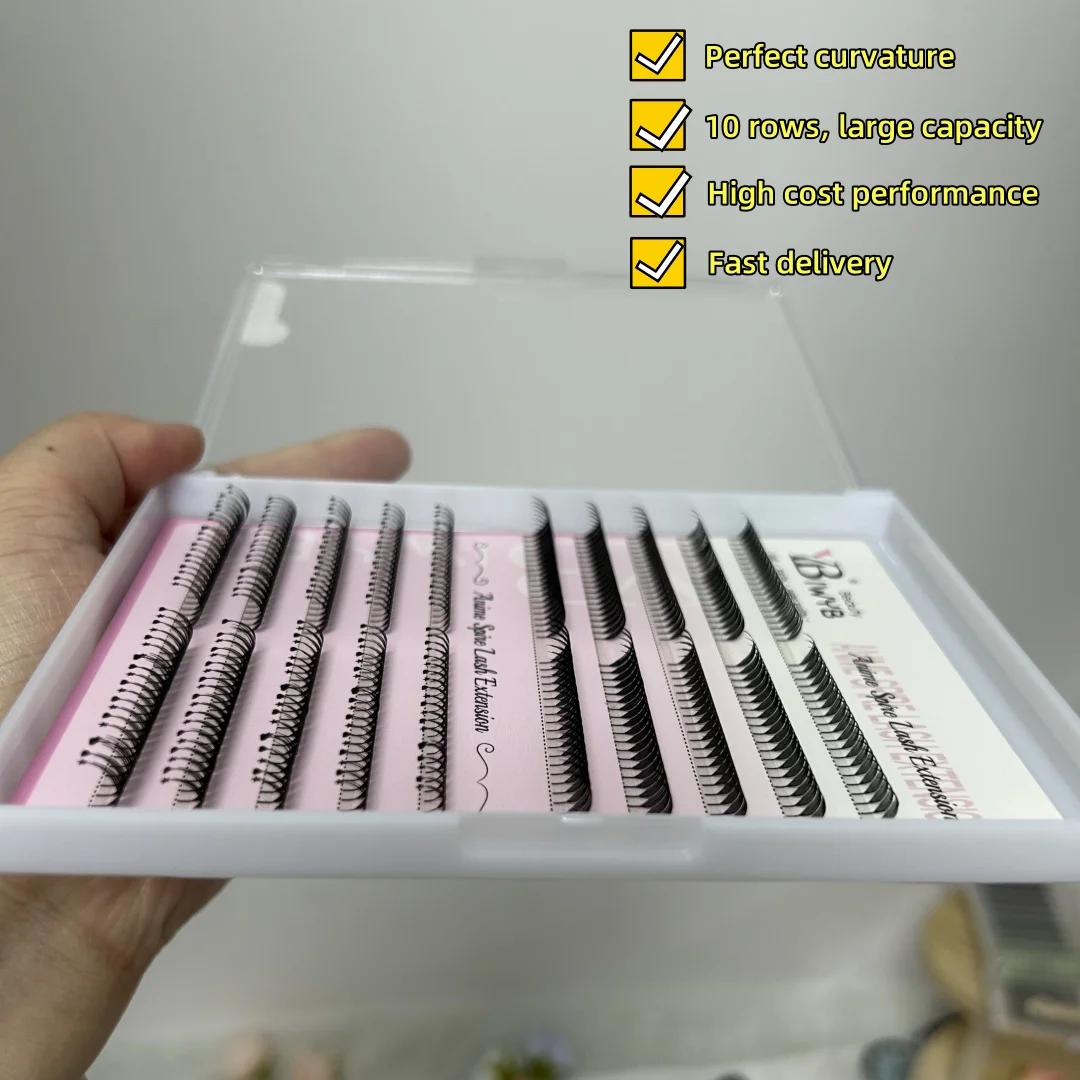 IWYB 10 خطوط كوميك سباير الرموش تمديد ريشة شكل الفردية جلدة مزيج مجموعة أنيمي جلدة أدوات ماكياج