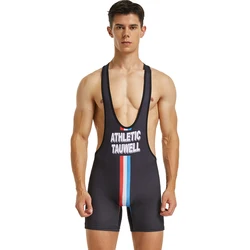 TAUWELL Men's Tank Tops Jumpsuit Bodybuilding Fitness Bodysuit Wrestling Singlet Men One-piece Vest Underwear Shapers