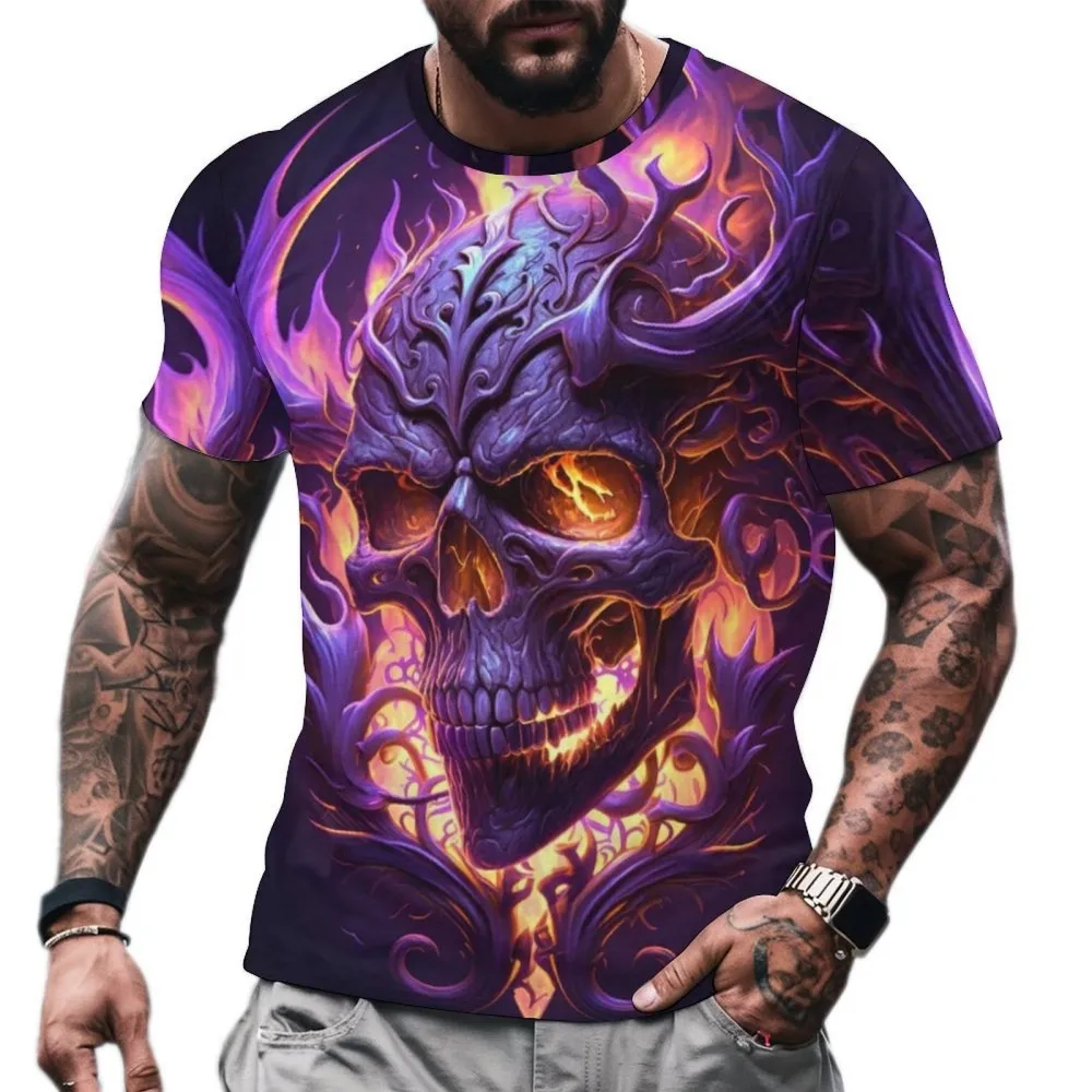 Horror Death Men's Skull T-shirts Short Sleeve 3d Print Terror Street Hip Hop T Shirt O-neck Loose Casual Summer Tops Clothing