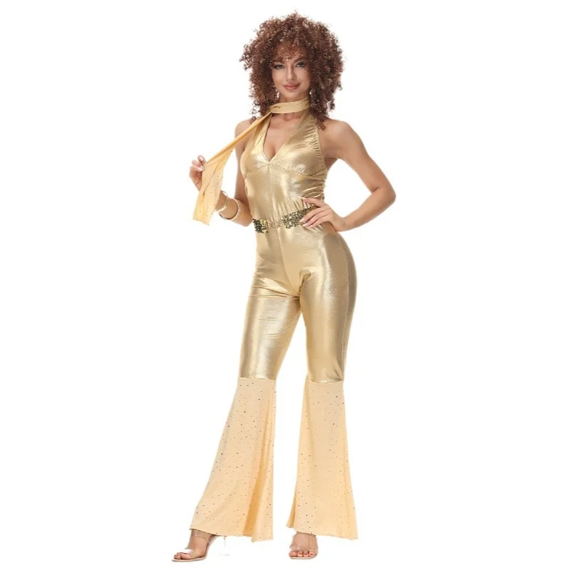 Halloween Disco Dance Anzug Gold Eming Einteiler Bar Festival Aktivitäten Retro Konzert Par Damen Kostüm Bühnenkleidung