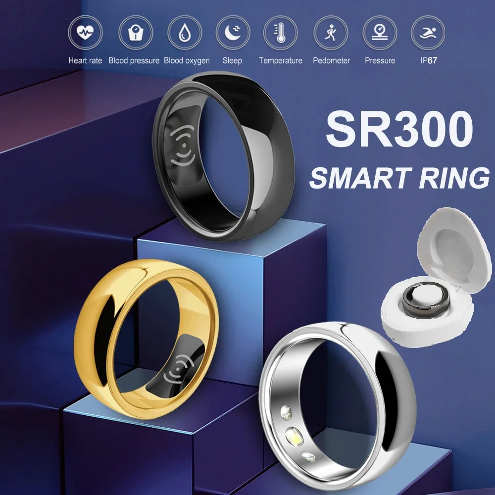 New Smart Ring Health Monitor Temperature Sleep Calories FitnessTracker Wireless Charge with Charging Compartment Rings SR300