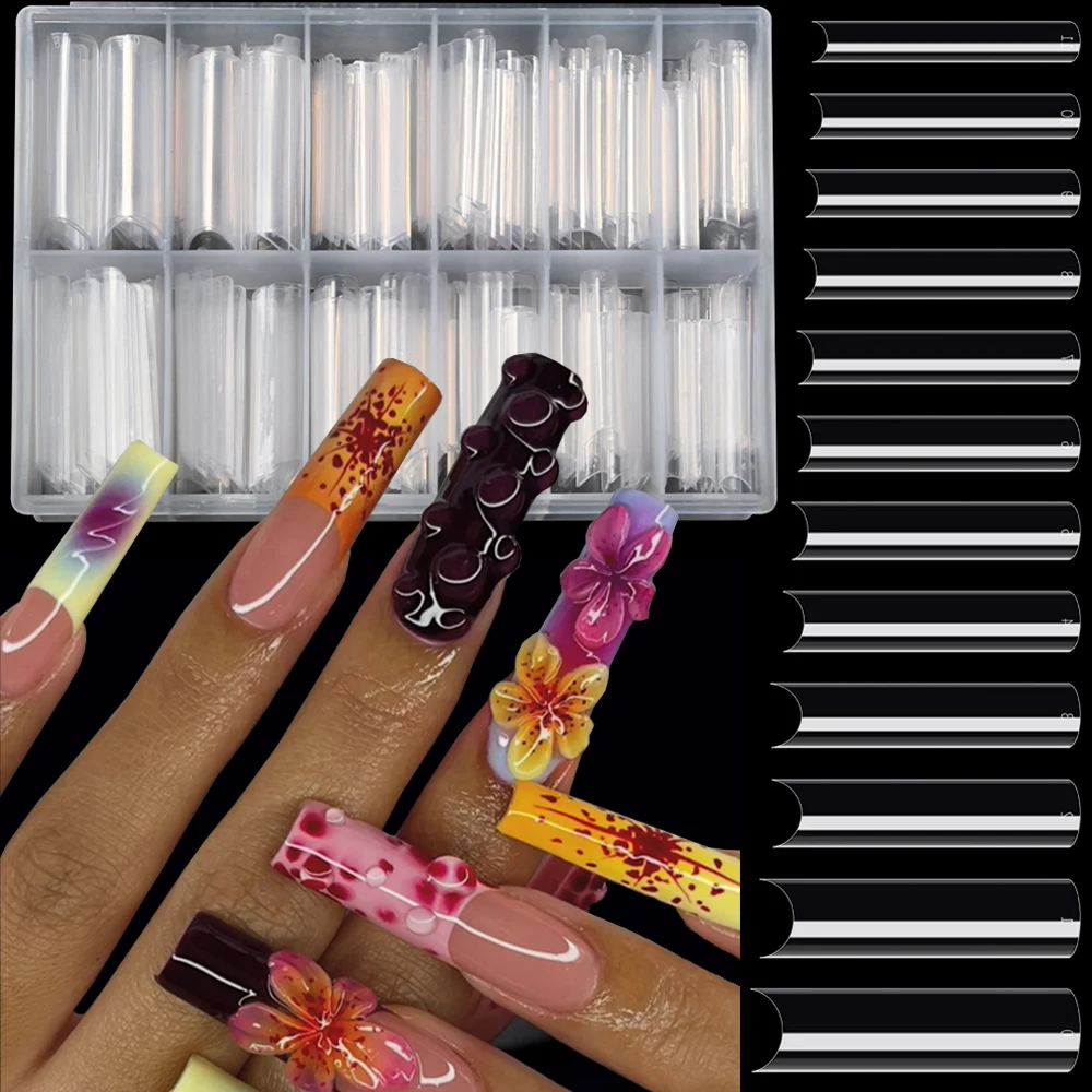 

240pcs XXL Clear Long Square Coffin False Nails transparent Full Cover Extra Straight Fake Nails C Curved Nail Extension Tools