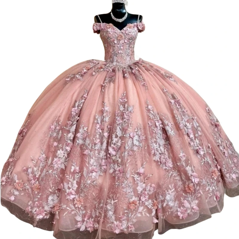 Feito sob encomenda de luxo imagem real doce 16 vestidos baile 3d floral vestido festa pageant vestido 14 vestidos de 15 quinceañera 2025