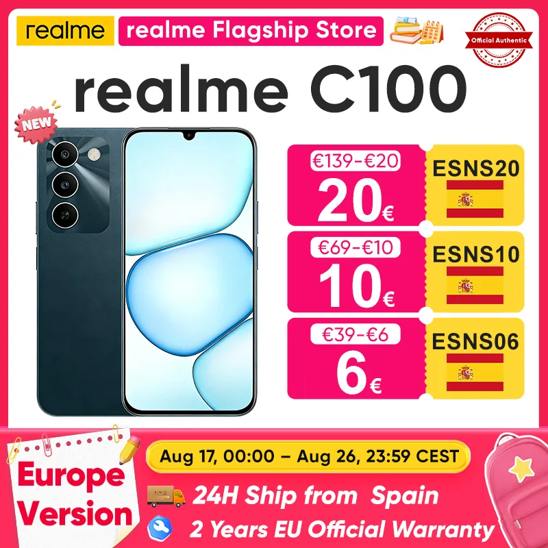 Móvil realme C100 5G Batería 6600mAh Pantalla 144Hz IP64 Doble SIM 4GB+128GB An…