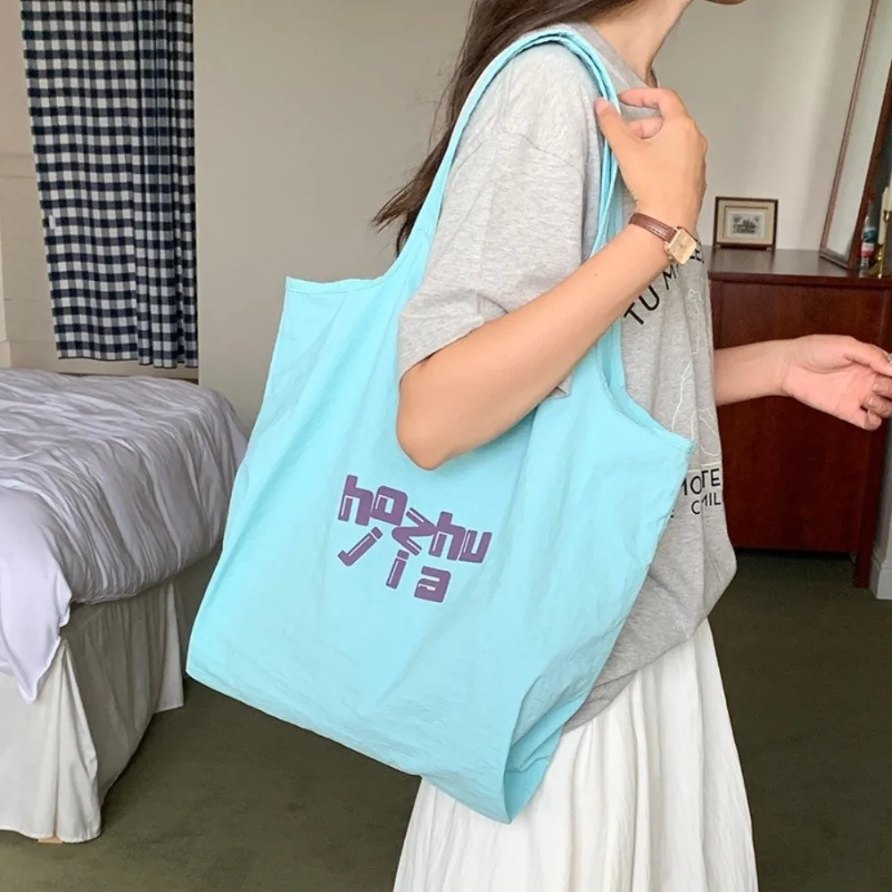 

Korean Casual Nylon Tote Bags Harajuku Lightweight Letter Shoulder Bag Large Capacity Shopping Commute Handbags Daily