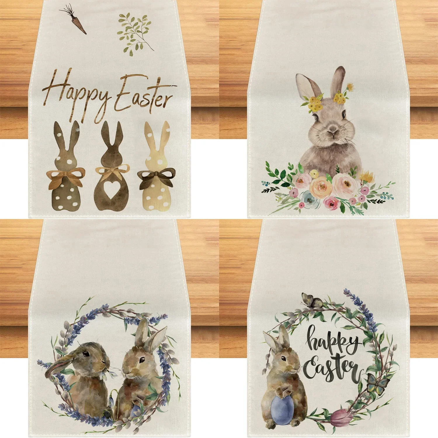 Easter Bunny Table Runner Linen Long Cover Home Decoration Anti-stain Table Mat Tea Table Cloth Happy Spring Easter Supplie 2024