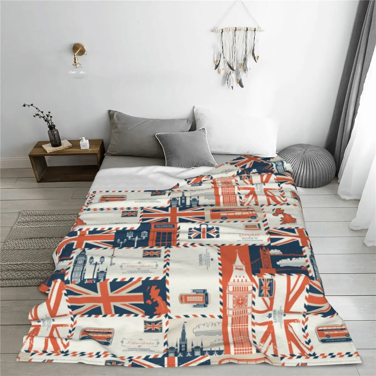 

Retro Style Uk And London British Symbols Knitted Blanket Flannel Throw Blankets Bedding Couch Personalised Soft Warm Bedspreads