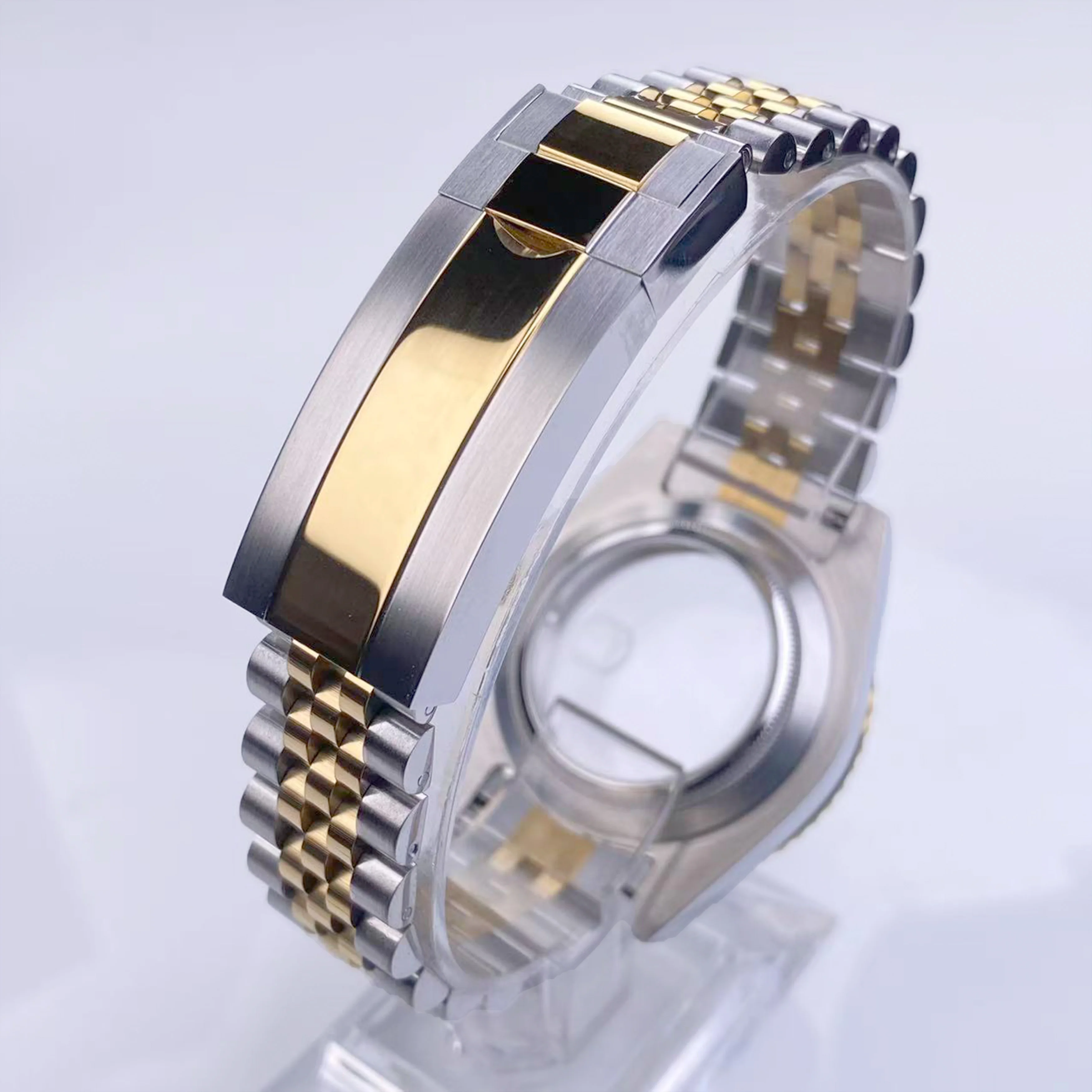 Alta qualidade 39mm nh35 caixa de relógio ouro vidro safira inoxidável à prova dwaterproof água caso caber nh35/36/38 movimento 28.5mm dial