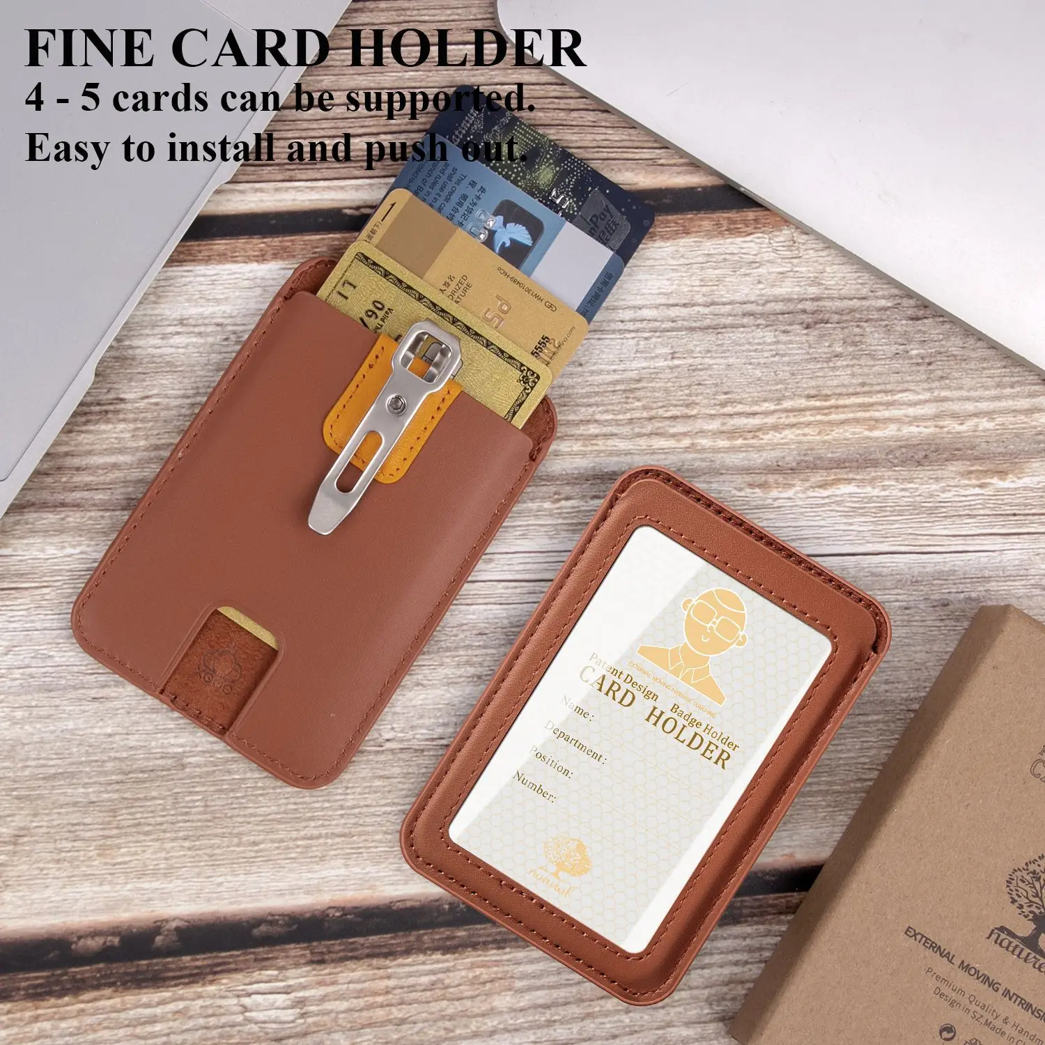 Genuine leather work ID card holder, student, elderly, access control, work ID, name tag
