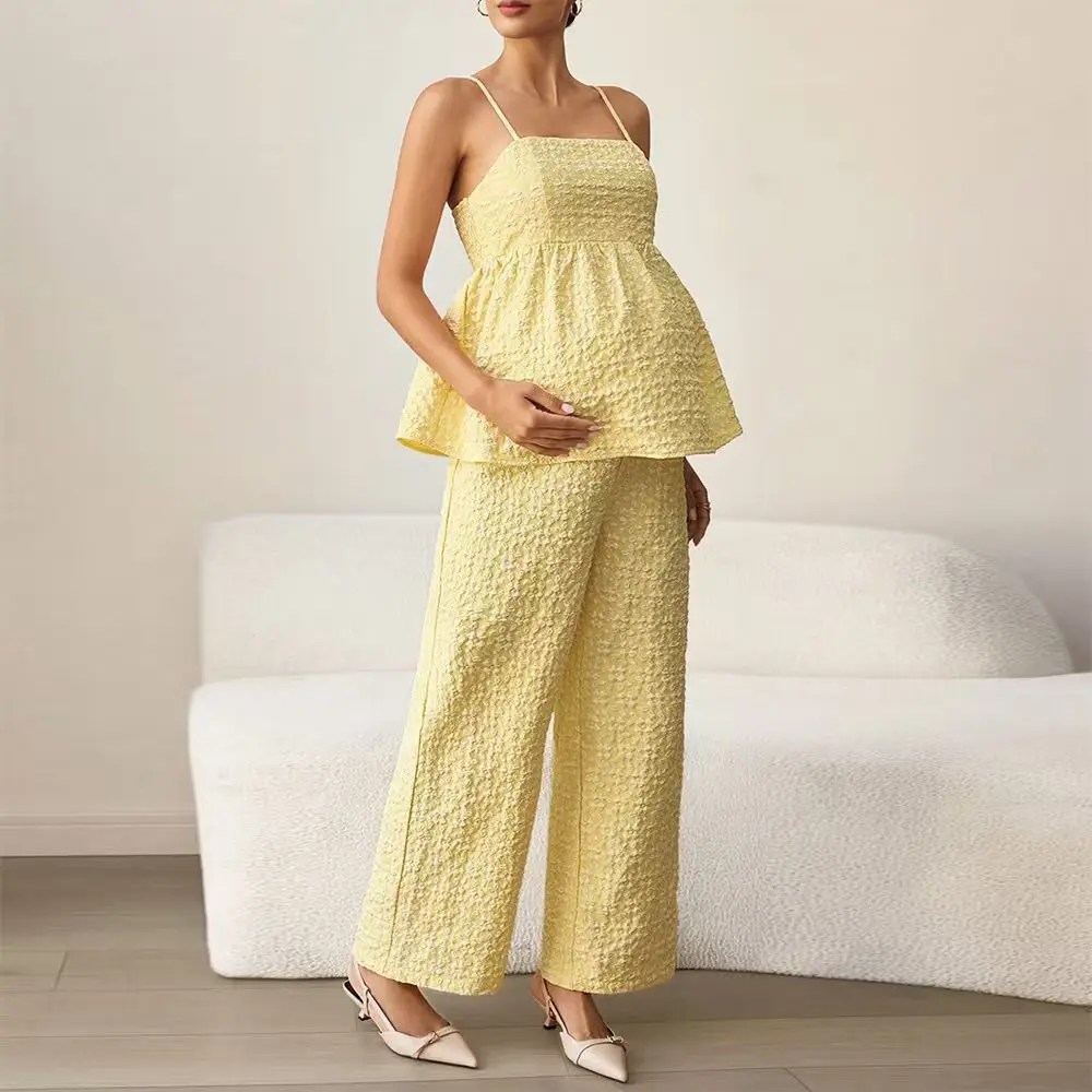 Pregnant Women  Cloth Two-Piece Set Loose Belly Support Wide Leg Pants Maternity Outdoor Postpartum Nursing Women's Wear