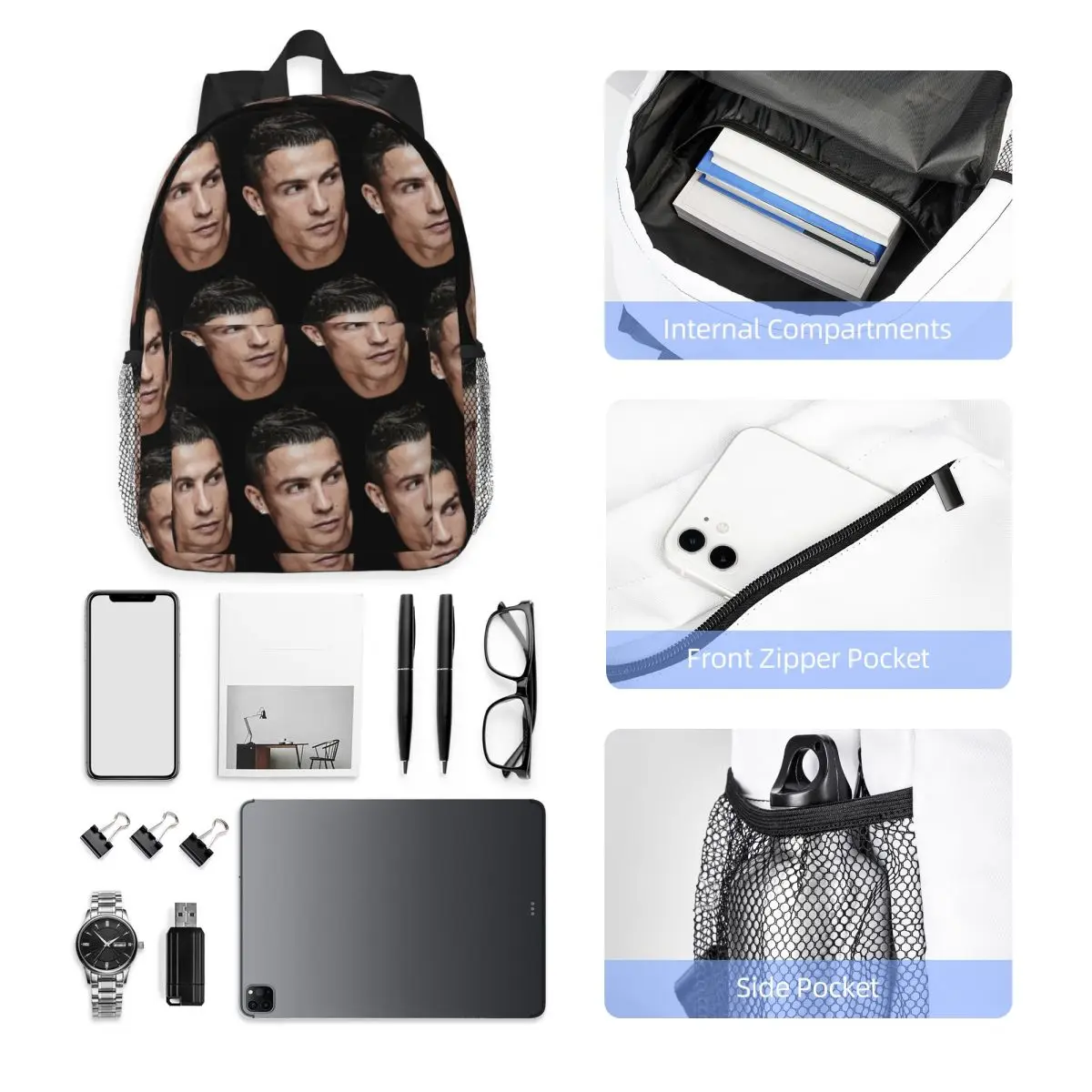 Christiano Ronaldo Backpack Student Boys Girls BookBag Men Women School Bag Laptop Shoulder Bags