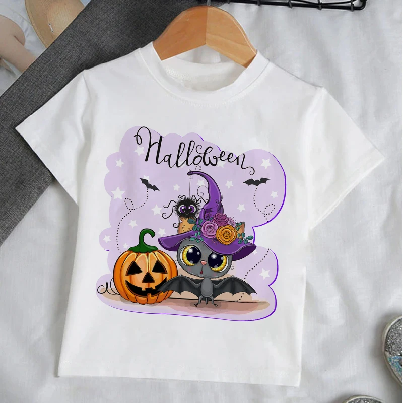 

Children's Clothing Personalised Halloween T-shirt Top Party Outfit Halloween Party Girls Boy Clothes Girls From 2 To 7 Year Tee