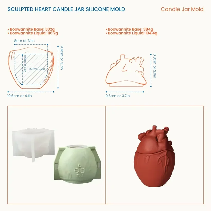 Nicole Sculpted Heart Candle Jar with Lid Molds for Plaster or Cement DIY Candle Vessel Molds for Concrete Home Decoration