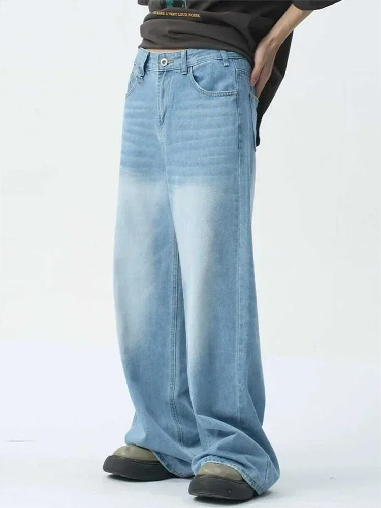 ผู้หญิงสีฟ้า Retro ล้างตรงกางเกงยีนส์ Street Cool สาวกางเกงขากว้างกางเกง Unisex หญิง Baggy DENIM กางเกง 3XL