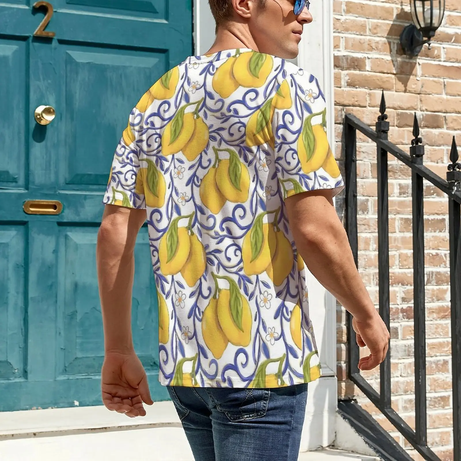 Plus Size T Shirt Premium Lemon T-Shirts Painted Tile Style Citrus Y2K Fun O Neck Tee Shirt Men Harajuku Custom Tees