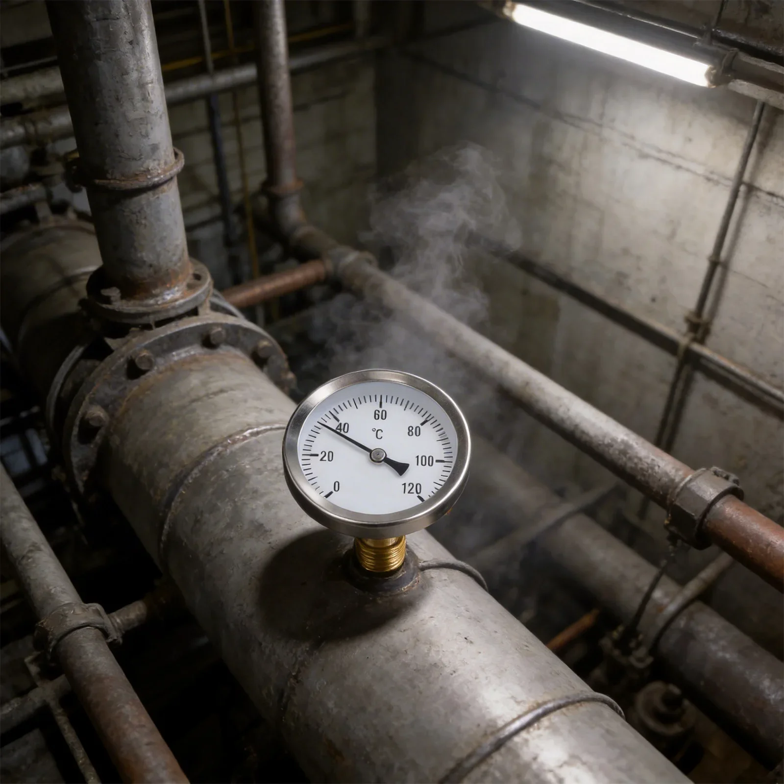 Bimetall Pipe Thermometer with Temperature Range 0 to 120 Degrees Celsius Featuring Sturdy Metal Housing and Fixing Spring